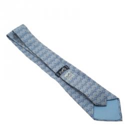 Pre Owned Hermes Blue Geometric Teardrop Printed Silk Tie