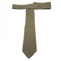 Pre Owned Hermes Blue and Yellow Printed Silk Tie
