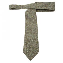 Pre Owned Hermes Green and Brown Polka Dot Silk Tie