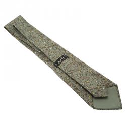 Pre Owned Hermes Green and Brown Polka Dot Silk Tie