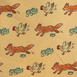 Pre Owned Hermes Yellow Fox and Chicken Print Silk Tie