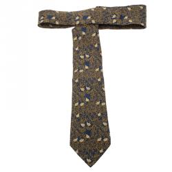 Pre Owned Hermes Blue Bird's Nest Print Silk Tie