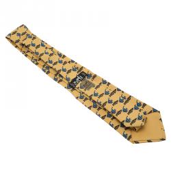 Pre Owned Hermes Yellow Fish Print Silk Tie