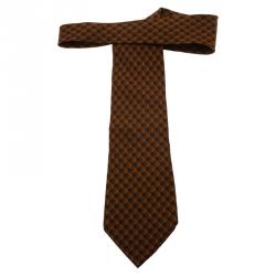 Pre Owned Hermes Orange and Brown Printed Silk Tie