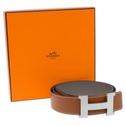 Pre Owned Hermes Brown Leather H Buckle Belt Size 90 CM