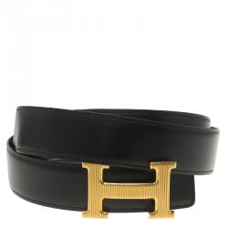Pre Owned Hermes Black and Brown Leather H Buckle Reversible Belt 105 CM