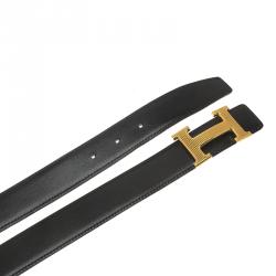 Pre Owned Hermes Black and Brown Leather H Buckle Reversible Belt 105 CM