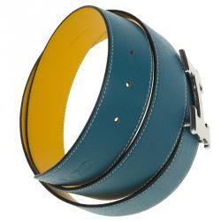 Pre Owned Hermes Blue and Yellow Constance Reversible Belt Size 95 CM