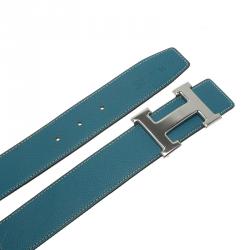 Pre Owned Hermes Blue and Yellow Constance Reversible Belt Size 95 CM