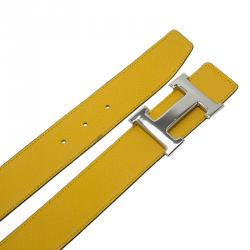 Pre Owned Hermes Blue and Yellow Constance Reversible Belt Size 95 CM