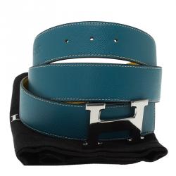 Pre Owned Hermes Blue and Yellow Constance Reversible Belt Size 95 CM