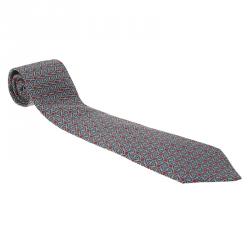 Pre Owned Hermes Blue and Red Printed Silk Tie