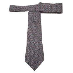 Pre Owned Hermes Blue and Red Printed Silk Tie