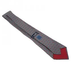 Pre Owned Hermes Blue and Red Printed Silk Tie