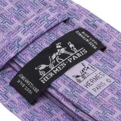 Pre Owned Hermes Purple H Logo Woven Silk Tie