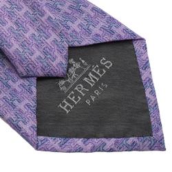 Pre Owned Hermes Purple H Logo Woven Silk Tie