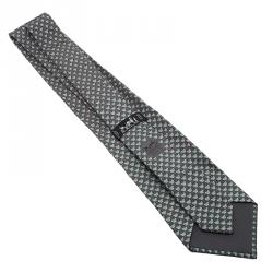 Pre Owned Hermes Grey Cat and Mouse Print Silk Tie