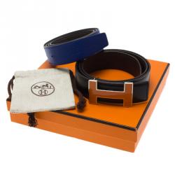 Pre Owned Hermes Black Leather H Logo Constance Changeable Belt 80 CM and 85 CM