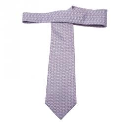 Pre Owned Hermes Lilac Printed Silk Tie