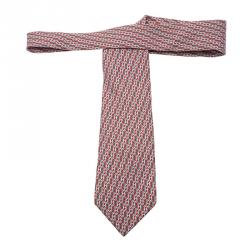 Pre Owned Hermes Red & Grey H Printed Silk Tie