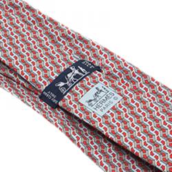 Pre Owned Hermes Red & Grey H Printed Silk Tie