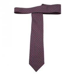 Hermes H Jumping Navy Blue & Magenta Printed Silk Tie