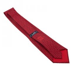 Pre Owned Hermes Red Printed Silk Tie