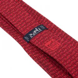 Pre Owned Hermes Red Printed Silk Tie