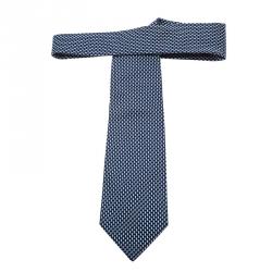 Pre Owned Hermes Blue & White Woven Silk Tie