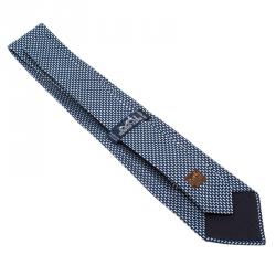 Pre Owned Hermes Blue & White Woven Silk Tie