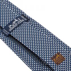 Pre Owned Hermes Blue & White Woven Silk Tie