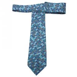 Pre Owned Hermes Blue Horse Print Silk Tie