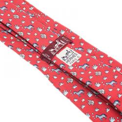 Pre Owned Hermes Red Zebra and Fish Print Silk Tie