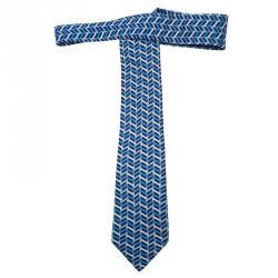 Pre Owned Hermes Blue Printed Silk Tie