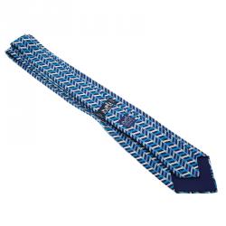 Pre Owned Hermes Blue Printed Silk Tie