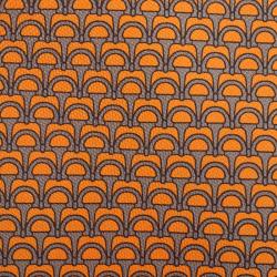 Pre Owned Hermes Orange & Grey Printed Silk Tie