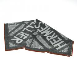 Pre Owned Hermes Sellier Grey Printed Cotton Hermes Sellier Pocket Square