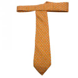 مملوكة مسبقًا Hermes Orange Sheep and Dog Print Silk Tie