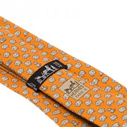 مملوكة مسبقًا Hermes Orange Sheep and Dog Print Silk Tie