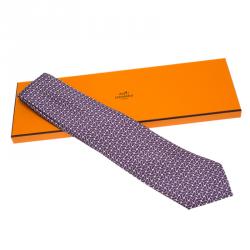 Pre Owned Hermes Purple Printed Tie
