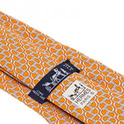Pre Owned Hermes Orange Printed Silk Tie