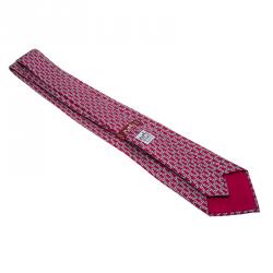 Pre Owned Hermes Red Printed Silk Tie