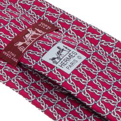 Pre Owned Hermes Red Printed Silk Tie