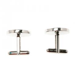 Hermes H Orange Floral Enamel Palladium Plated Cufflinks