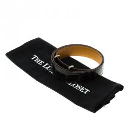Pre Owned Hermes Black Porosus Crocodile Palladium Idem Belt 85 CM