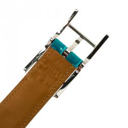 Pre Owned Hermes Blue Paon Porosus Crocodile Palladium Quentin Belt 85 CM