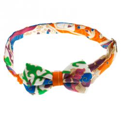 Pre Owned Hermes Multicolor Printed Silk Narrow Bow Tie