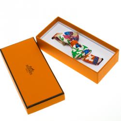 Pre Owned Hermes Multicolor Printed Silk Narrow Bow Tie