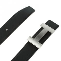 Pre Owned Hermes Black/Brown Box and Epsom Leather Quizz Buckle Belt 85 CM