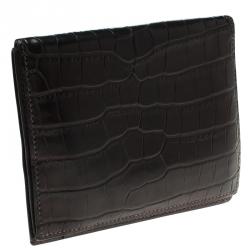 Hermes Dark Brown Alligator Bi Fold Wallet
